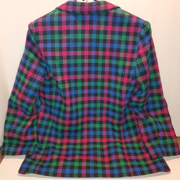 RTW Bright Multicolor Plaid Blazer Sz Sm Jacket Retro Wool Acrylic Polyester - Picture 2 of 14